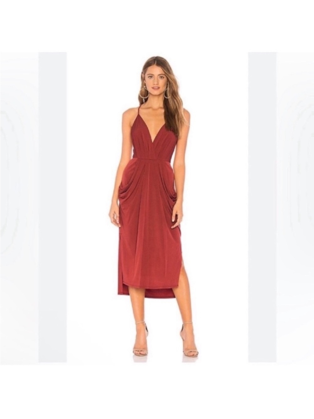 BCBGeneration Sleeveless Midi/Maxi Dress With Pocket Sz XXS Red Burgundy V Neck